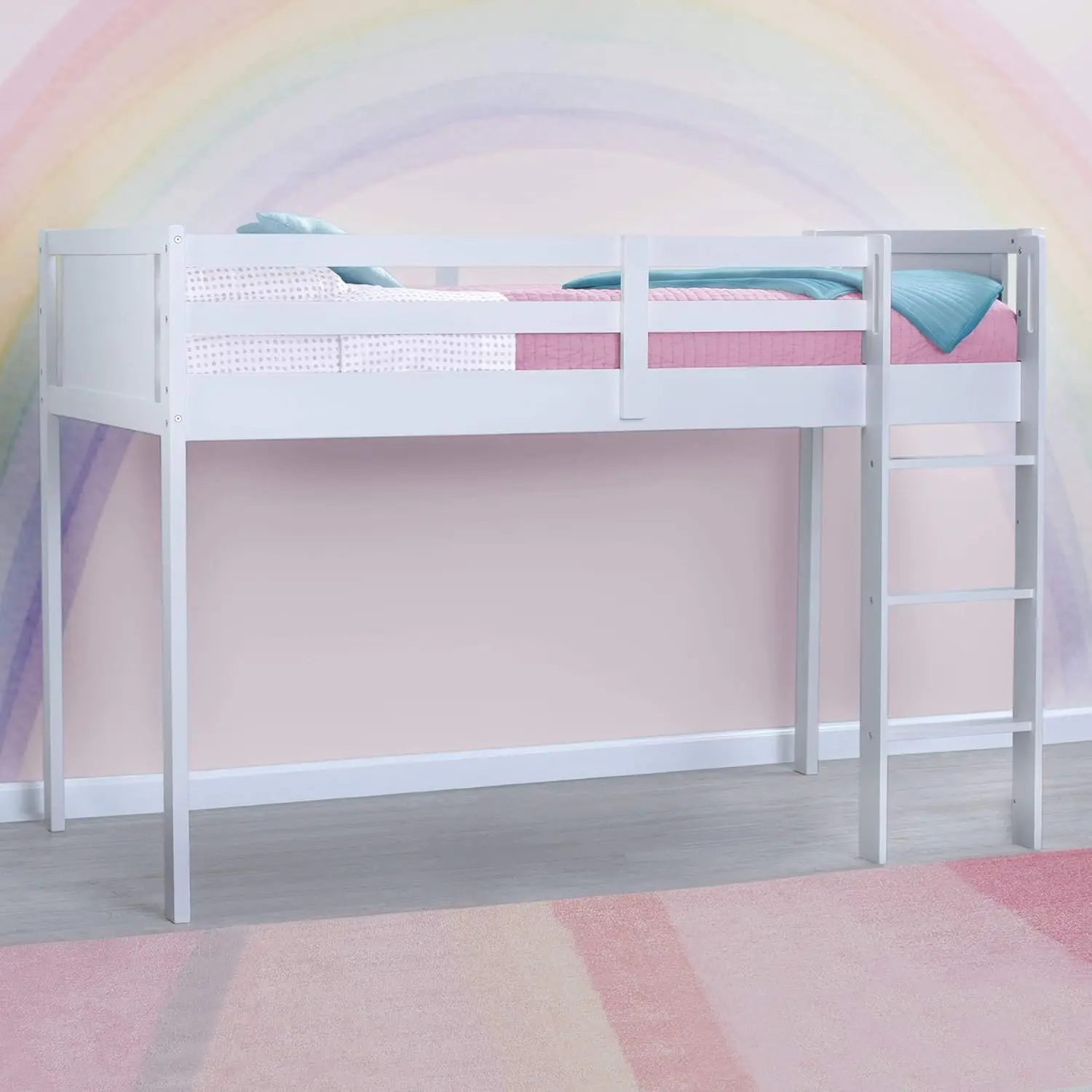 Twin Loft Bed With Guardrail And Ladder (Coordinates With  Princess & Jojo Siwa Tents Sold Separately), White