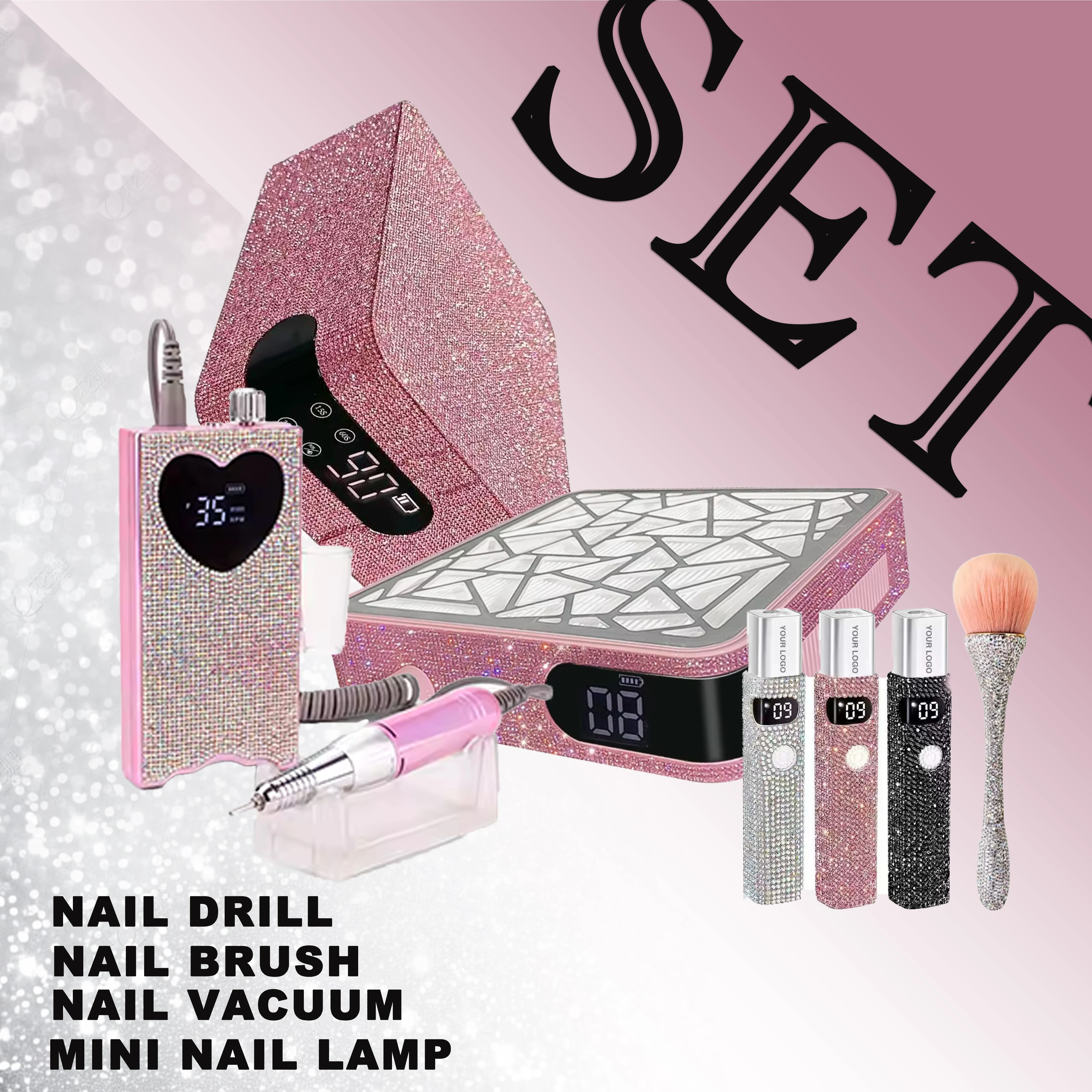 

Professional Japanese Style Nail Set Kit with UV Lamp Rechargeable Electric Nail Drill Strong Vacuum Portable Plastic Nail Lamps