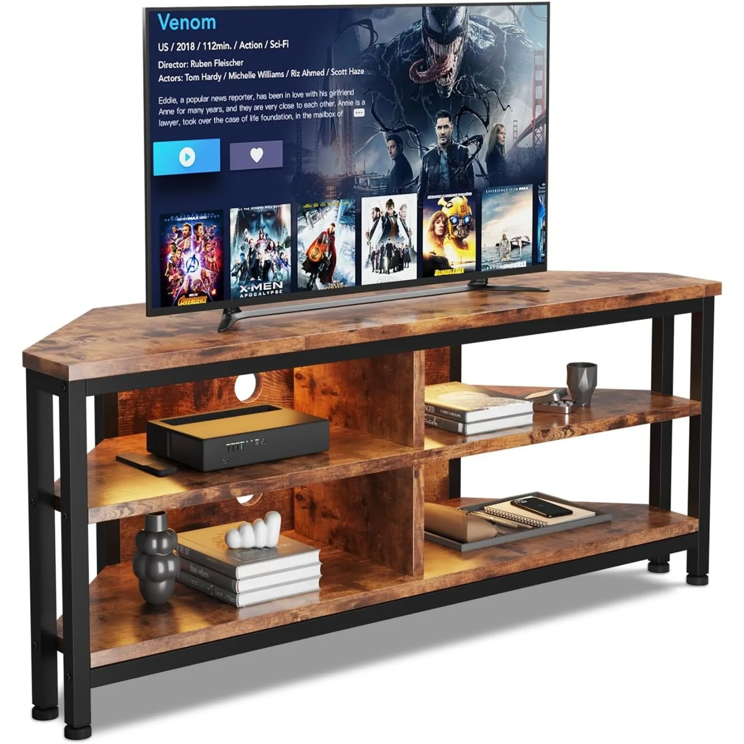 TV Stand Cabinet with LED Lighting, Corner Cabinet TV Unit for up to 50 Inch TV with Open Gaming Entertainment Center Shelves