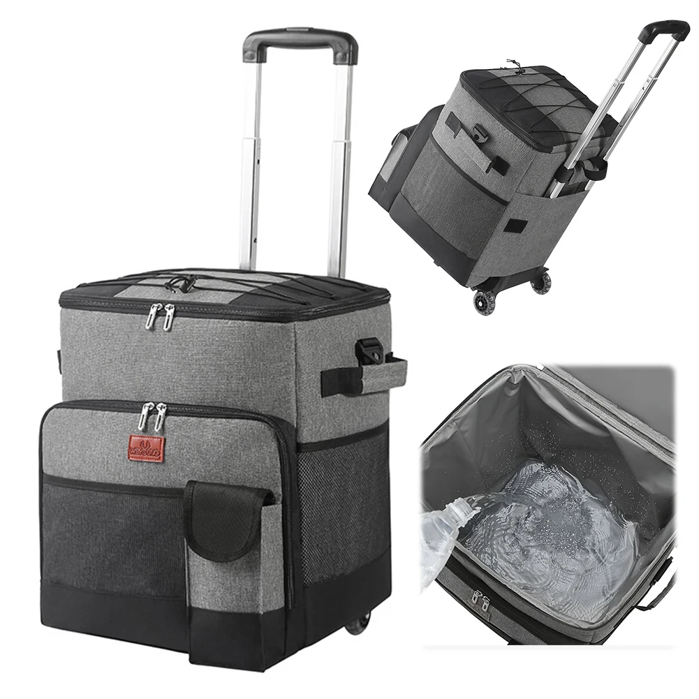 

35L Collapsible Rolling Cooler with Wheels Insulated Cooler Bag Large Capacity Outdoor Moving Container for Outdoor Travel BBQ