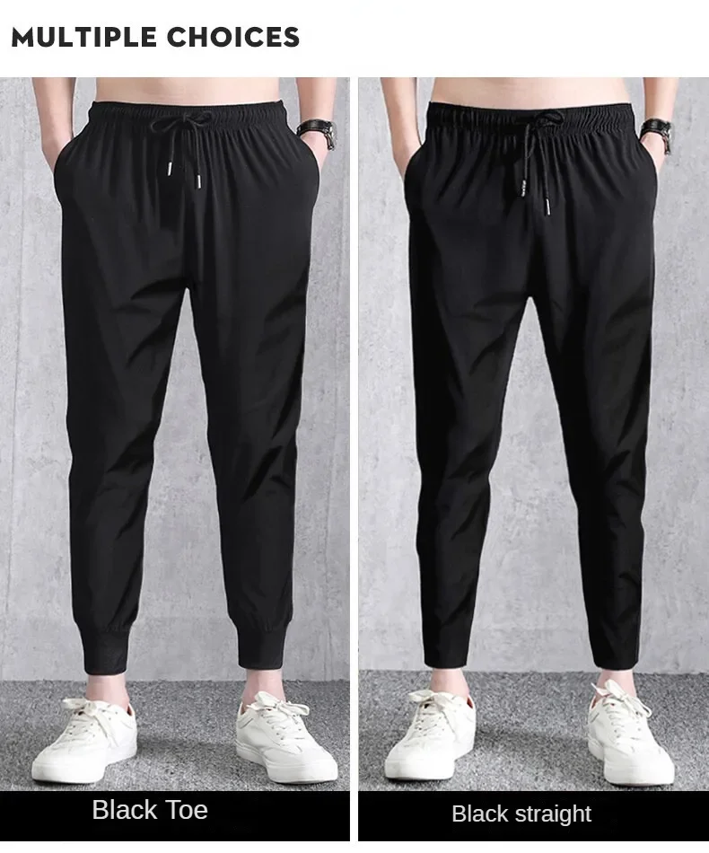 Summer Zip Pockets Men\'s Sweatpants Breathable Quick Dry Stretch  Casual Track Pants Big Size Straight Sport Trousers 8xl