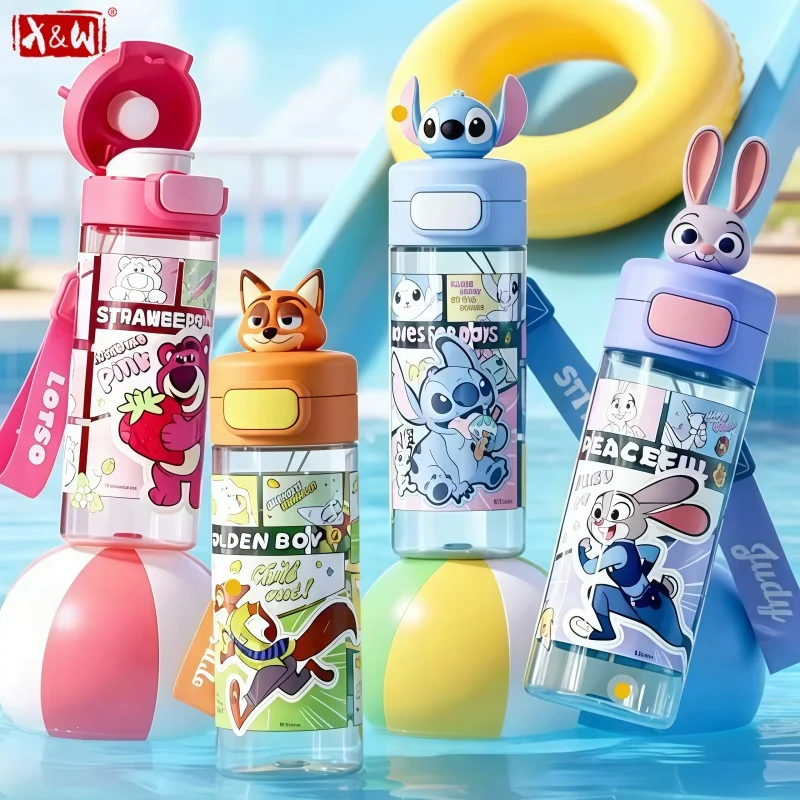 X&W Zootopia Comic Series Pop-up Plastic Cup Cartoon Judy Nick Water Bottle with Carrying Rope Outdoor Travel Sports Fitness Cup
