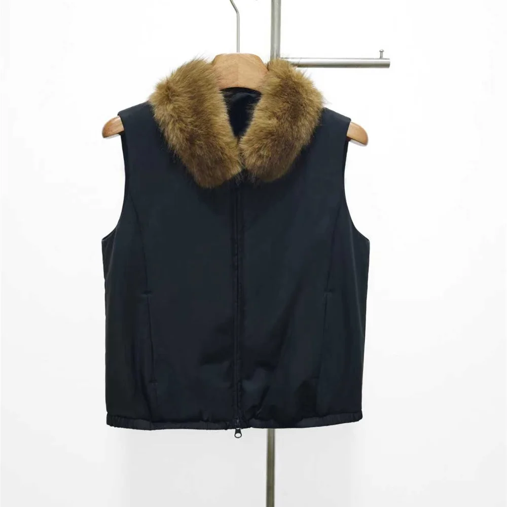 2025, dames wintervest met grote bontkraag, ritssluiting, losse pasvorm, casual, Y2K nieuwe mode, hoge kwaliteit, veelzijdige bovenkleding