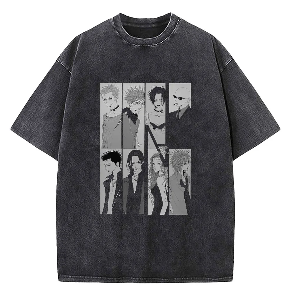 Nana Osaki Printed Vintage Washed Tshirt Hip Hop Streetwear Summer Cotton Short Sleeve Men Harajuku Casual T-shirt