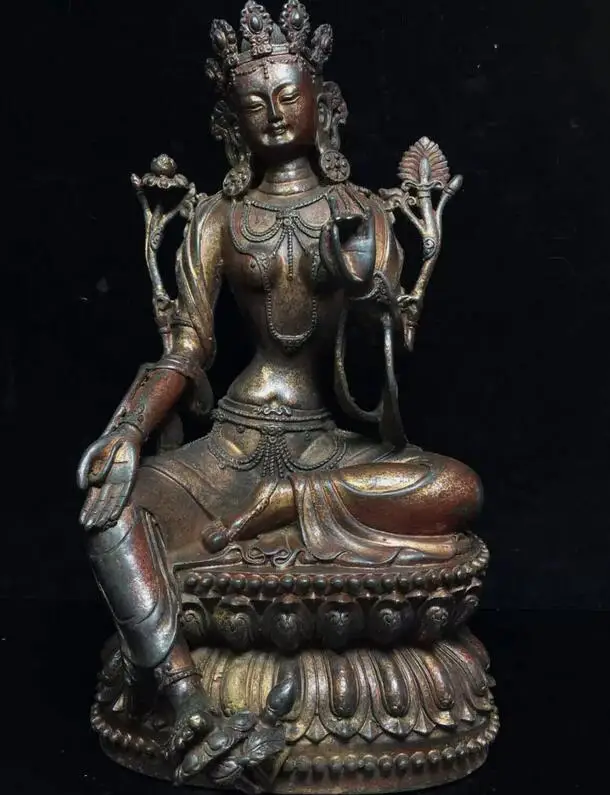 Collect China Tibet Buddhism Temple Bronze Gilt Kwan-Yin Buddha Goddess Statue