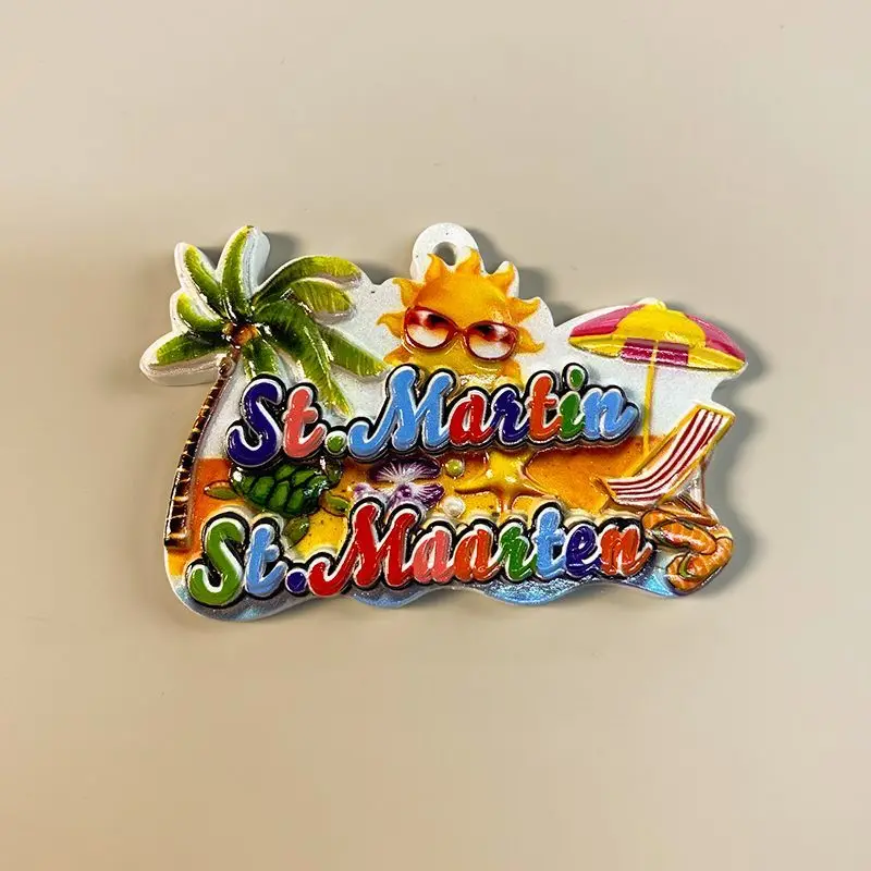 

St. Martin Caribbean 3D Resin Fridge Magnet Refrigerator Magnets with Palm Tree, Sunglasses Sun & Beach Elements Cute Magnets