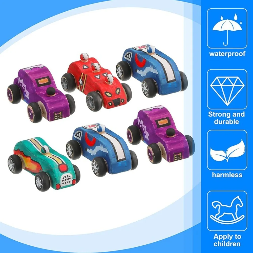 

6PCS/SET Wooden Material DIY Painting Cars Painting Surface Educational Hand-made Toys Lightweight Hand-crafted Graffiti Car