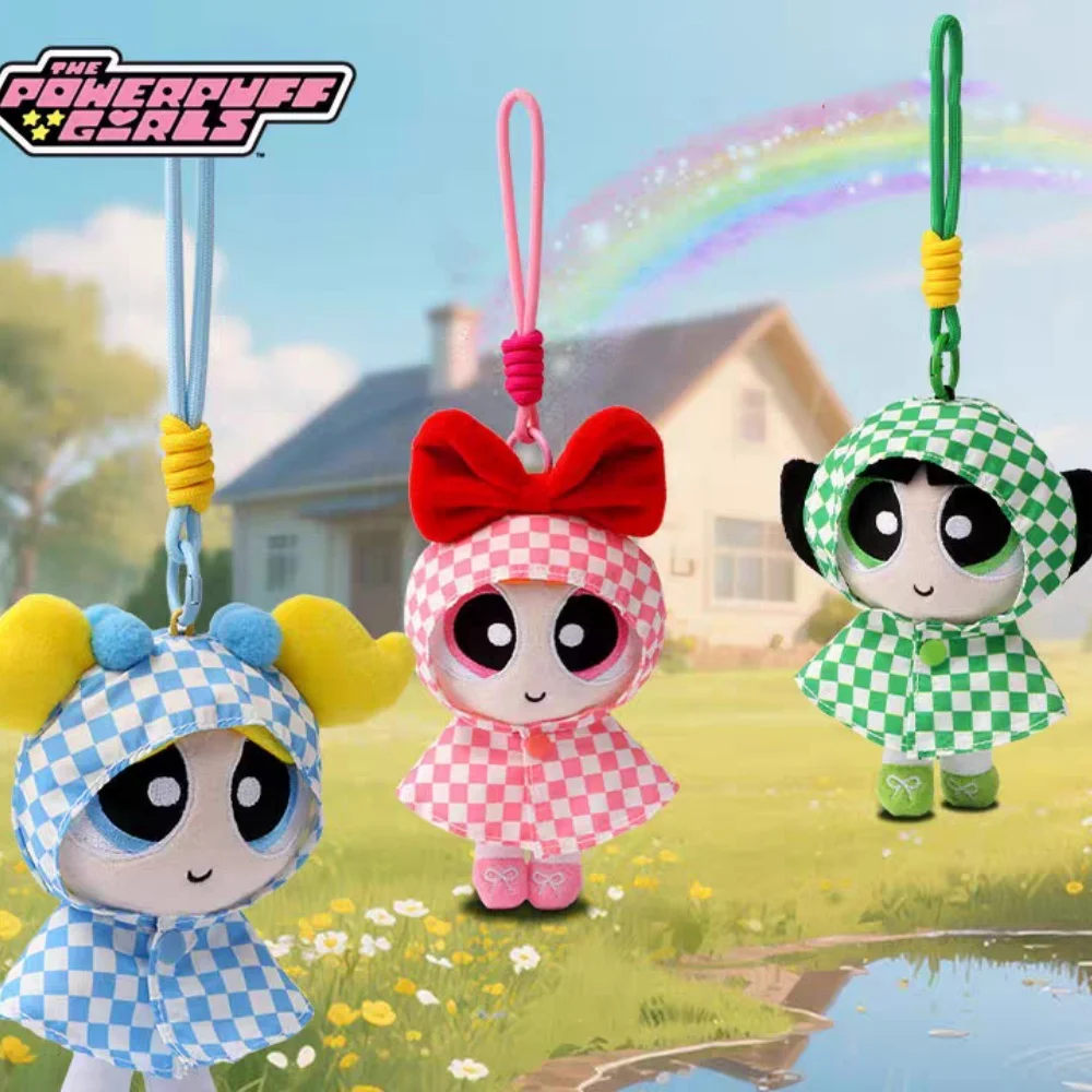حقيقية Powerpuff الفتيات فقاعات أفخم معطف واق من المطر لعبة الكرتون زهر Buttercup Kawayii ظهره الديكور الدمى المفاتيح هدية