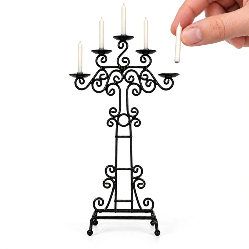 Miniature Candelabrum with Ornate Period-Style Form, Replaceable Inserts, and Metal and Plastic Construction for A2UB