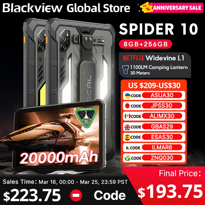 

Blackview Oscal SPIDER 10 Rugged Tablet 20000mAh 45W 11-inch HD+ IPS Display Octa-core Android 256GB IP68&IP69K Outdoor Pad PC