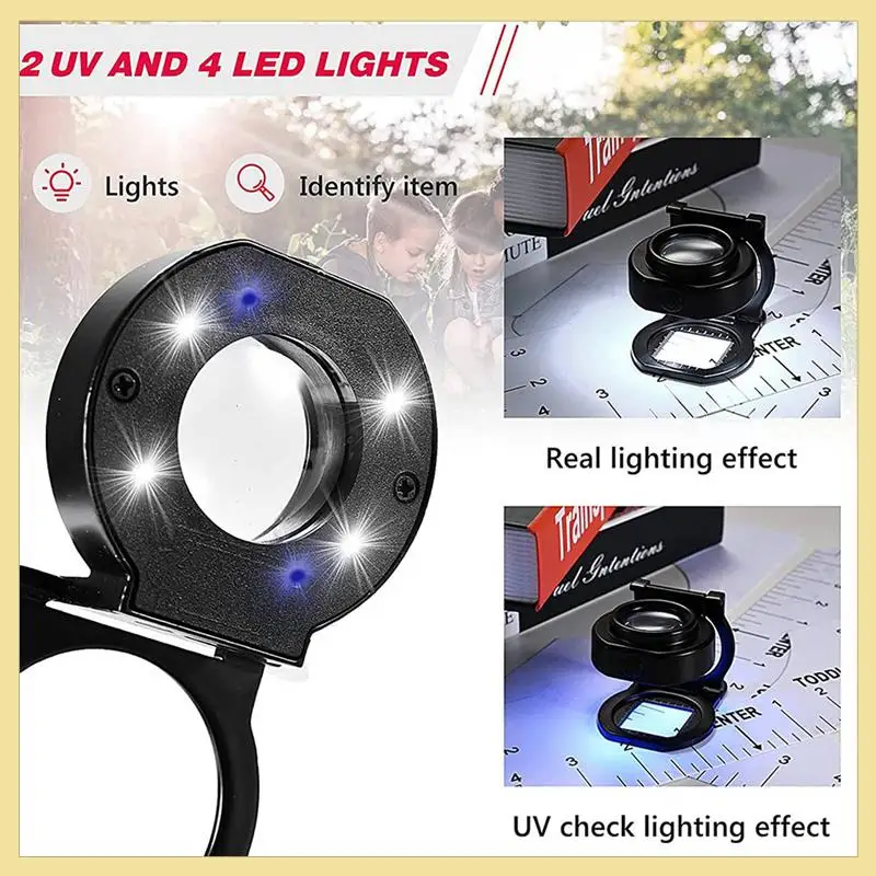 عدسة مكبرة TTKK-5Pcs 25X مع 6 مصابيح، USB ثلاثية قابلة للطي لسطح المكتب، عدسة مكبرة معدنية محمولة للخياطة