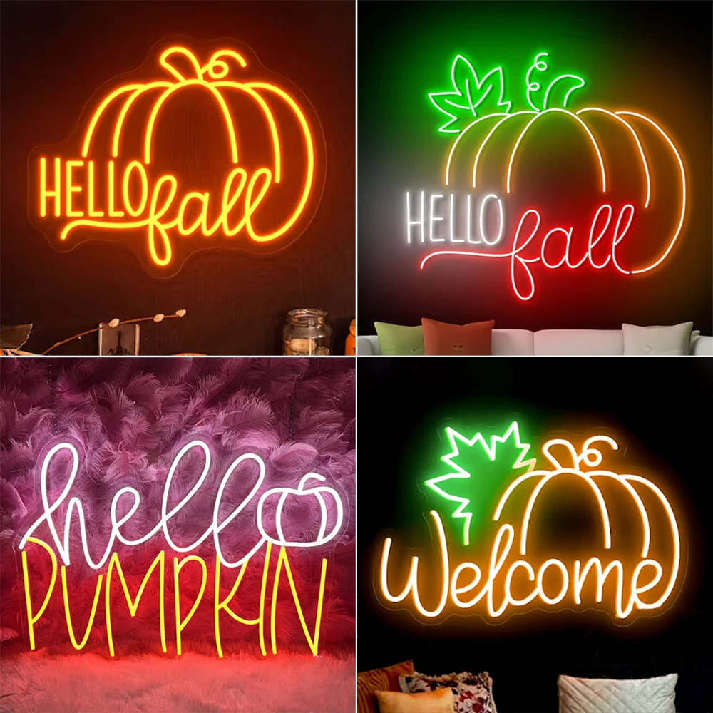 Hello Full Neon Sign Hello Pumpkin Neon Light Halloween Pumpkin Dimmable Led Dimmable Decor for Party Bar Home Room Decoration