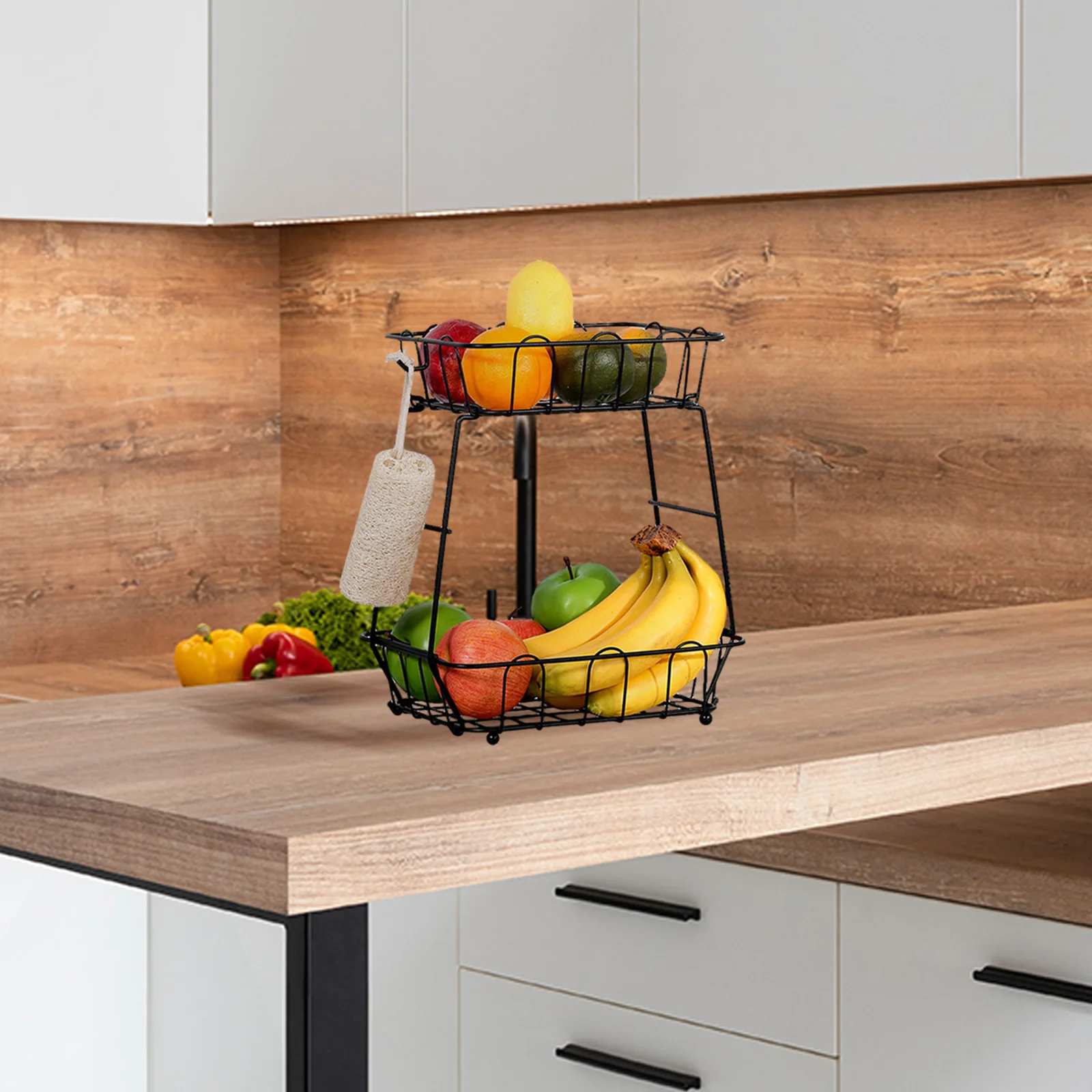 

Double Layer 2 Tier Storage Basket Fruit Fruit Stand For Countertop Basket Black Kitchen Counter Organizer Storage