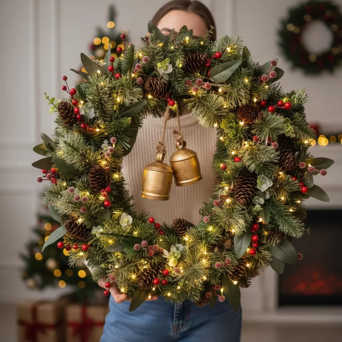 Bell Christmas wreath 40/50CM door hanging window hotel shopping mall indoor creative pendant