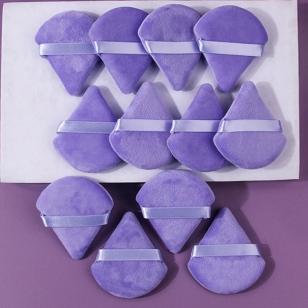 12 Uds esponja en polvo suave púrpura en forma de abanico, una herramienta de maquillaje especial para uso seco y húmedo sin pegar en polvo