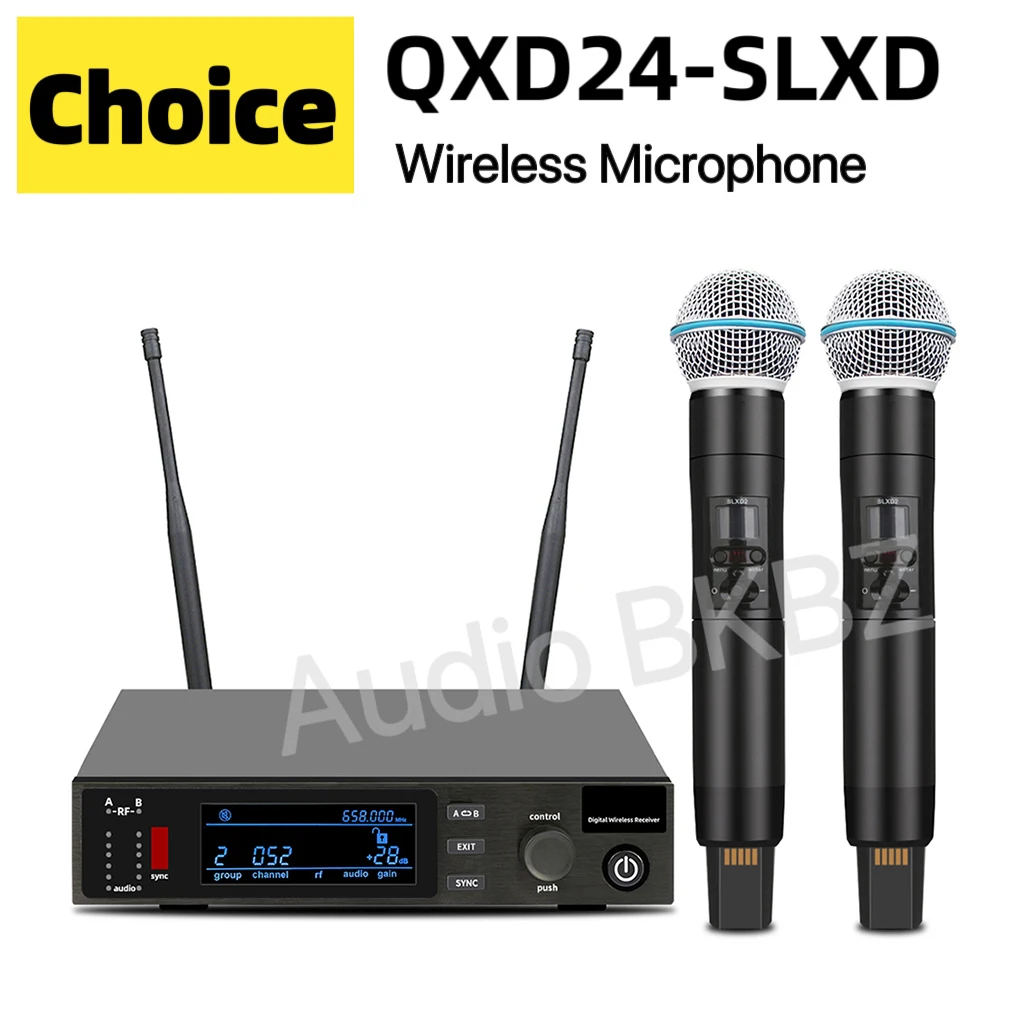 QXD24-SLXD Sistema microfonico wireless professionale True Diversity UHF 2 canali Trasmettitore portatile per karaoke per performance sul palco