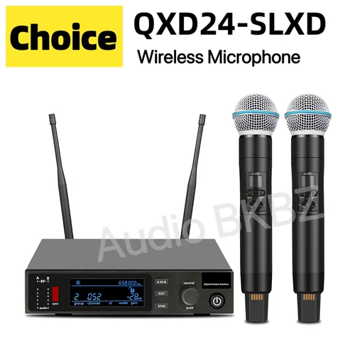 Imagen 1 del producto QXD24-SLXD sistema con micrófono inalámbrico profesional True Diversity UHF 2 canales puesta en escena Karaoke transmisor de mano