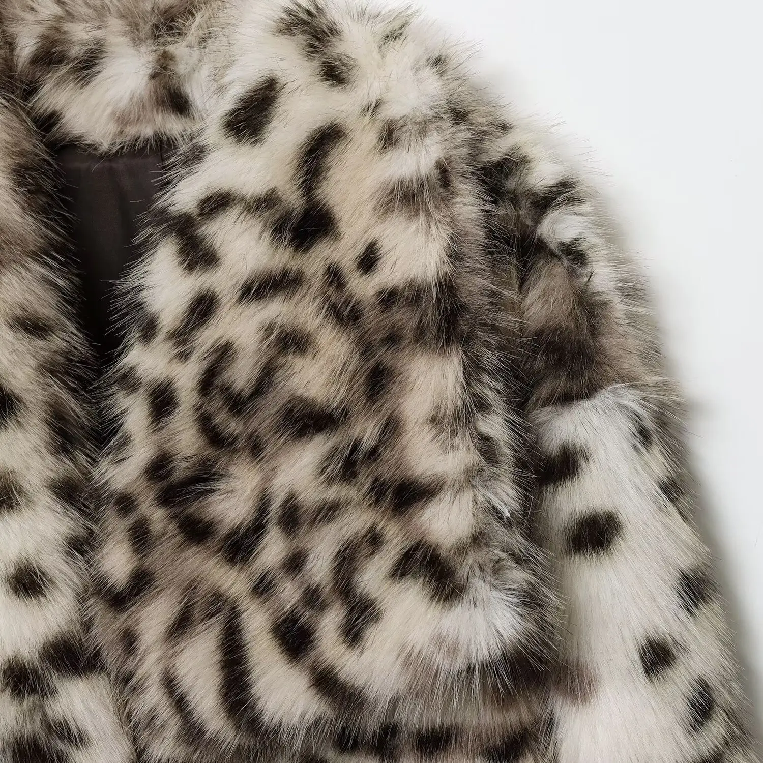 

Faionable Animal Print Faux Fur Jaet Women's ort Outerwear Autumn New Sle JNLEAOG Polyester Long Sve Flip Collar