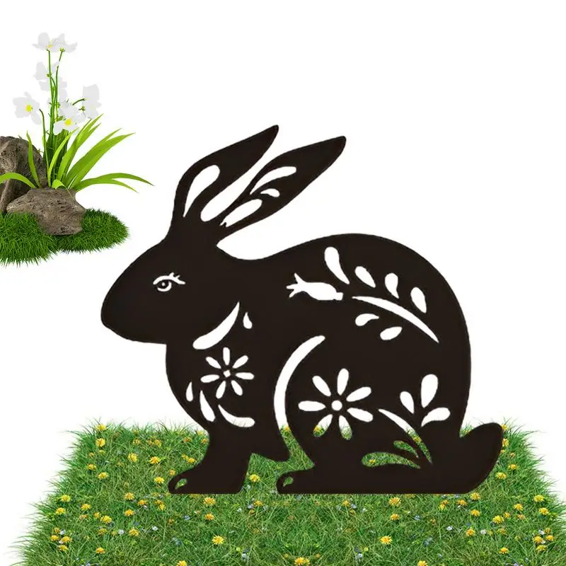 

Easter Yard Sign Metal Rabbit Yard Art Animal Statue Black Bunny Garden Art Silhouette Animal Decor For Lawn Planters Patios