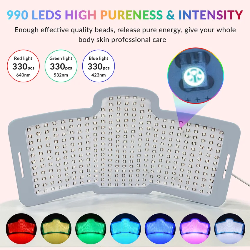 7 colori Silicone morbido 990 pezzi Led maschera per il viso macchina fotodinamica per la terapia di bellezza del corpo per il ringiovanimento della pelle rassodante Anti-invecchiamento