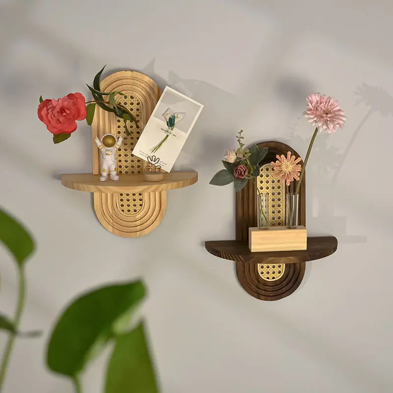 

Bohemian Solid Wood Arch Wall Shelf, Creative Oval Textured Display Shelf, Candle & Plant Pot Holder, Wall Mounted Decor