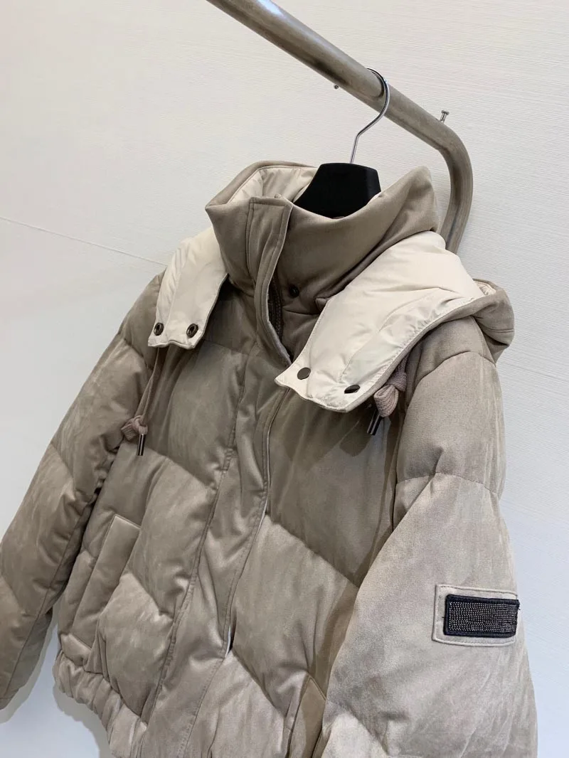 2024 outono/inverno nova jaqueta feminina elegante e requintado estilo britânico quente envolto pele de veado hoodie