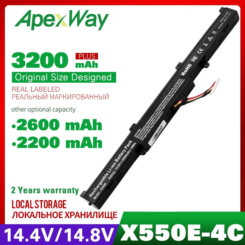 

Apexway A41-X550E Laptop Battery for ASUS X450 X450E X450J X450JF X751M X751MA X751L X750JA A450J A450JF A450E F450C F450V