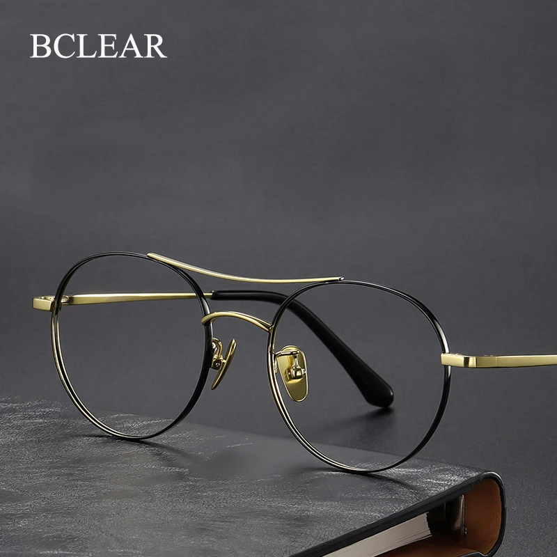 BCLEAR Fashion Retro Men Women Small Face Titanium Eyeglasses Frame Double Bridge Optical Frame Ultra-light Prescription Eyewear