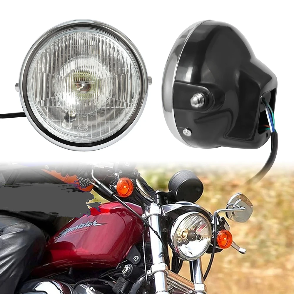 

Universal Motorcycle Headlight Classic Round Design Black Rear Cover Headlamp High-Quality Illumination Motorcycle Accessoriess