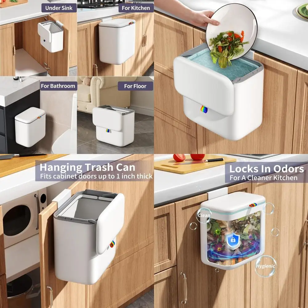 

2.6 Gallon Compact Compost Bin for Kitchen Counter or Under Sink, White Hanging Trash Can with Lid, Ideal for Indoor and Outdoor