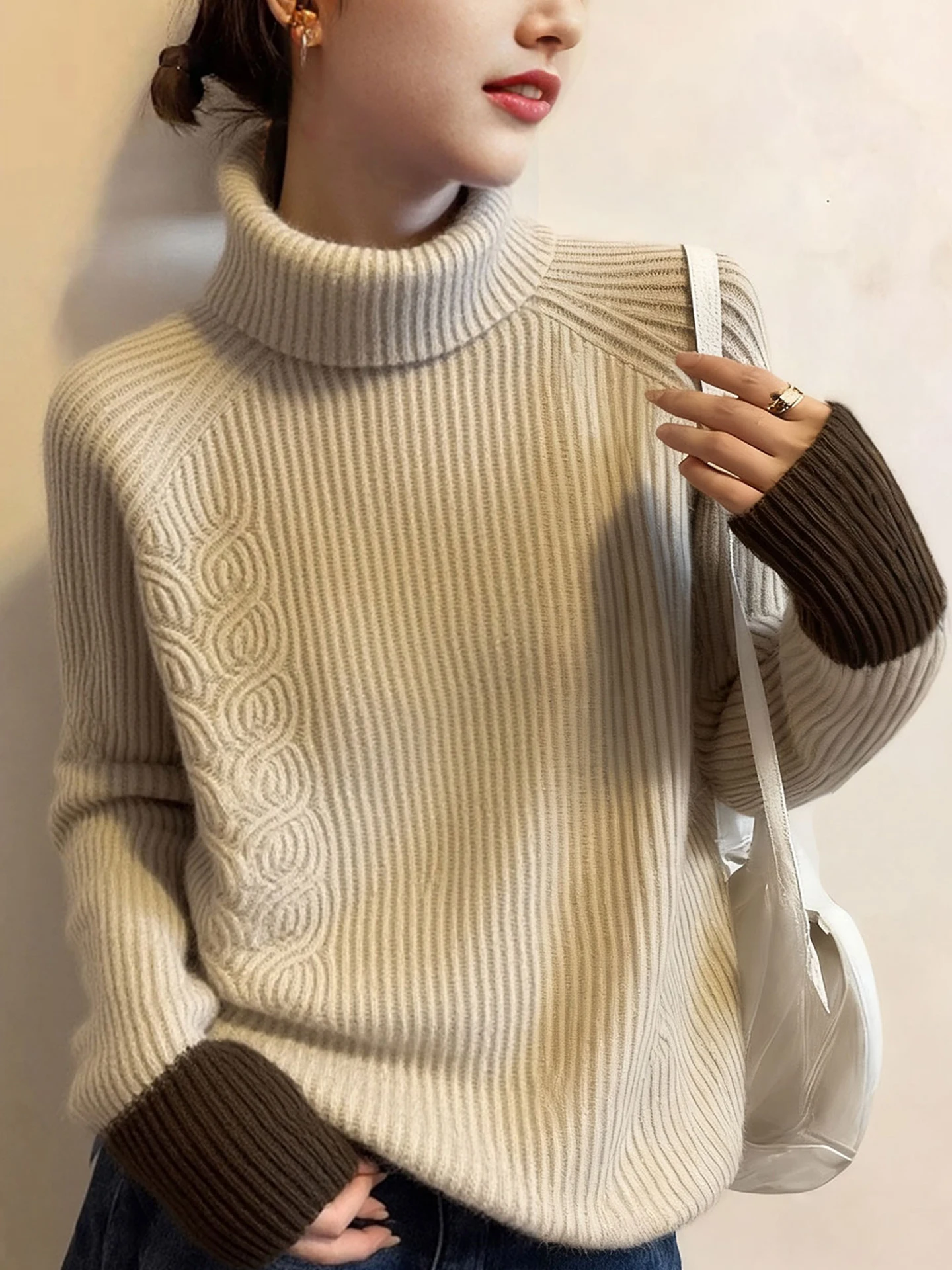 

Модный вязаный свитер Camere с высоким воротником, цветной дизайн Blo, длинный свек, зимнее теплое пальто, уникальный топ с прикрытием мяса