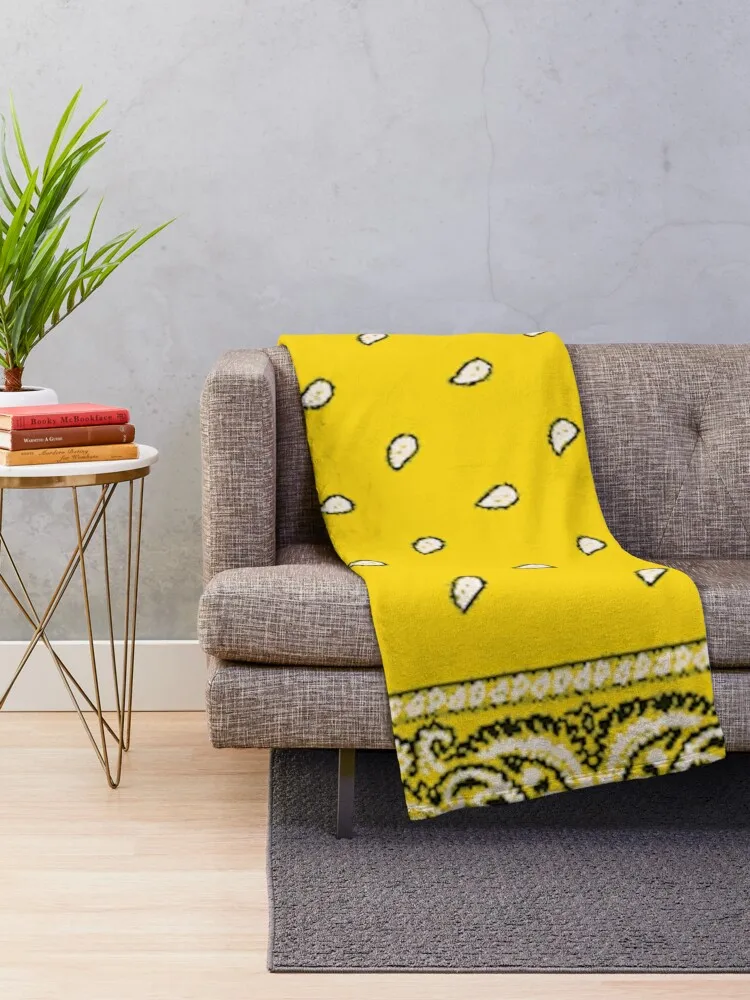 Yellow Bandana Print Throw Blanket Blankets For Sofas For Decorative Sofa Blankets