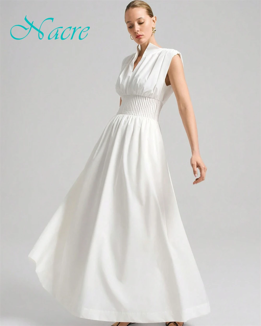 Moda personalizada camisa vestido de noite delicado sem mangas vestidos de baile temperamento com decote em v vestidos de ocasião especial