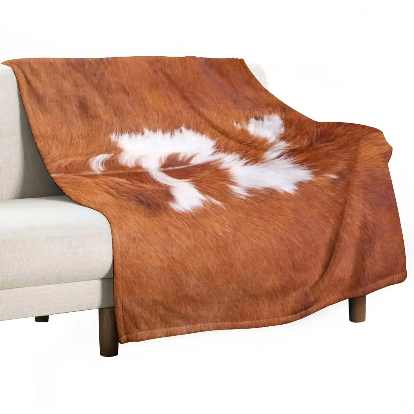 

New Luxury cowhide pattern in brown and white Throw Blanket Flannel Fashion Sofas Blankets