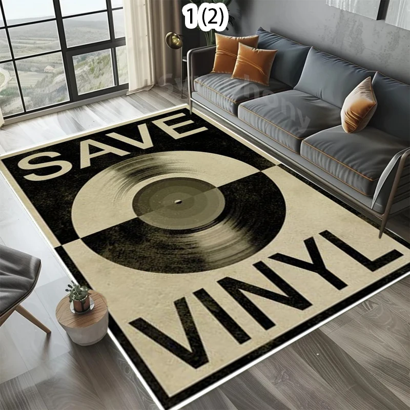 2D Classical Music Vintage Vinyl Record Area Rug,Carpet Rug for Living Room Bedroom Sofa Decoration,Kid Play Non-slip Floor Mat