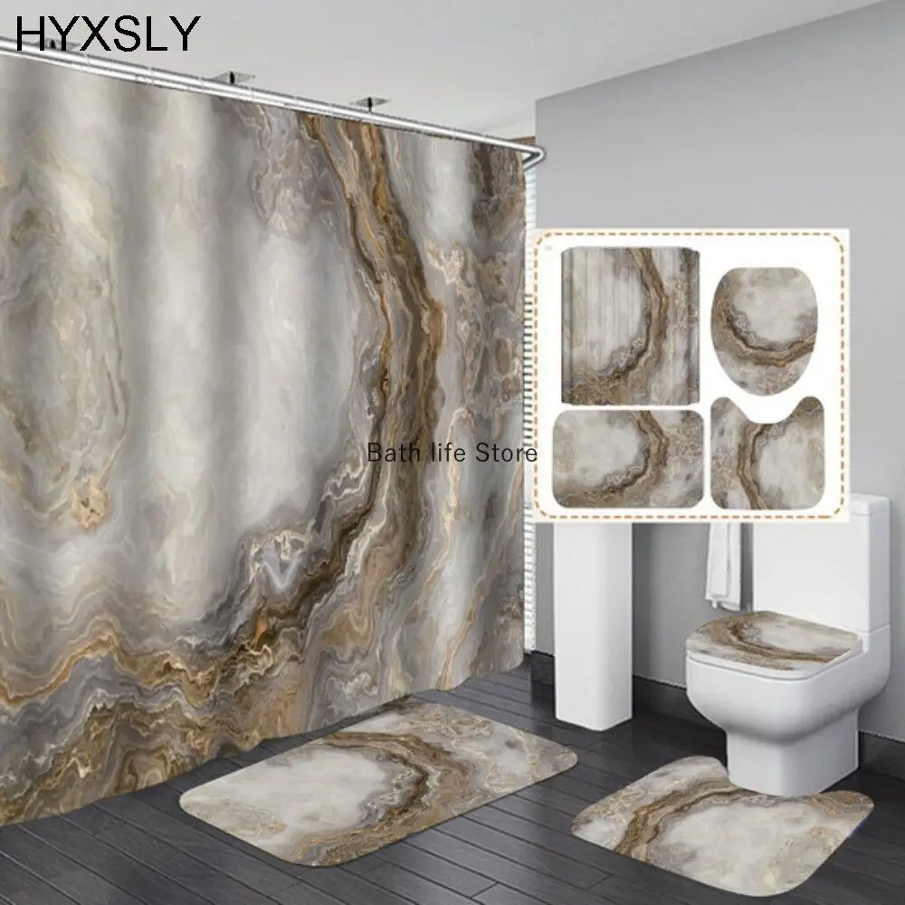 

White Marble Shower Curtain Luxury Golden Modern With Non Slip Rug Mat Bathroom Curtain Waterproof Polyester Home Decor 180x180