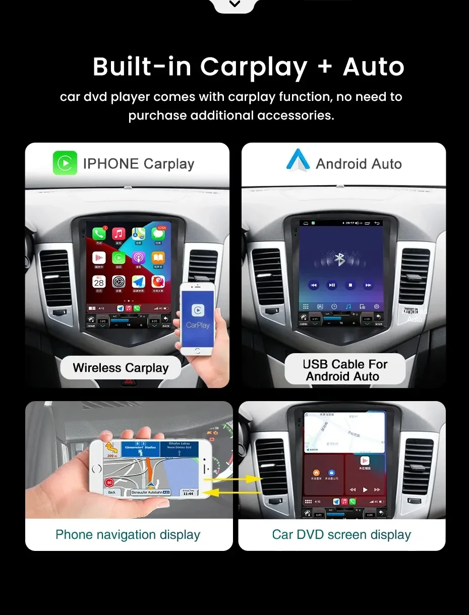 Pemutar Radio mobil Android layar vertikal 9.7 inci, Radio mobil untuk layar sentuh penuh Universal GPS Carplay Auto Stereo DVD