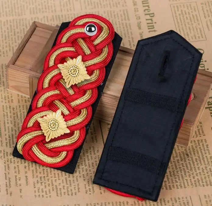 Charreteras de uniforme alemán, marca de hombro, Color dorado, tejido Vintage de oficial