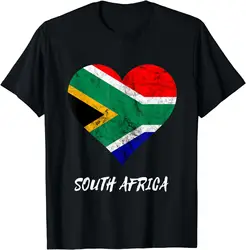 South Africa Heart South African Flag Safari South African T-Shirt Men's 100% Cotton Casual T-shirts Loose Fan Top Size S-3XL