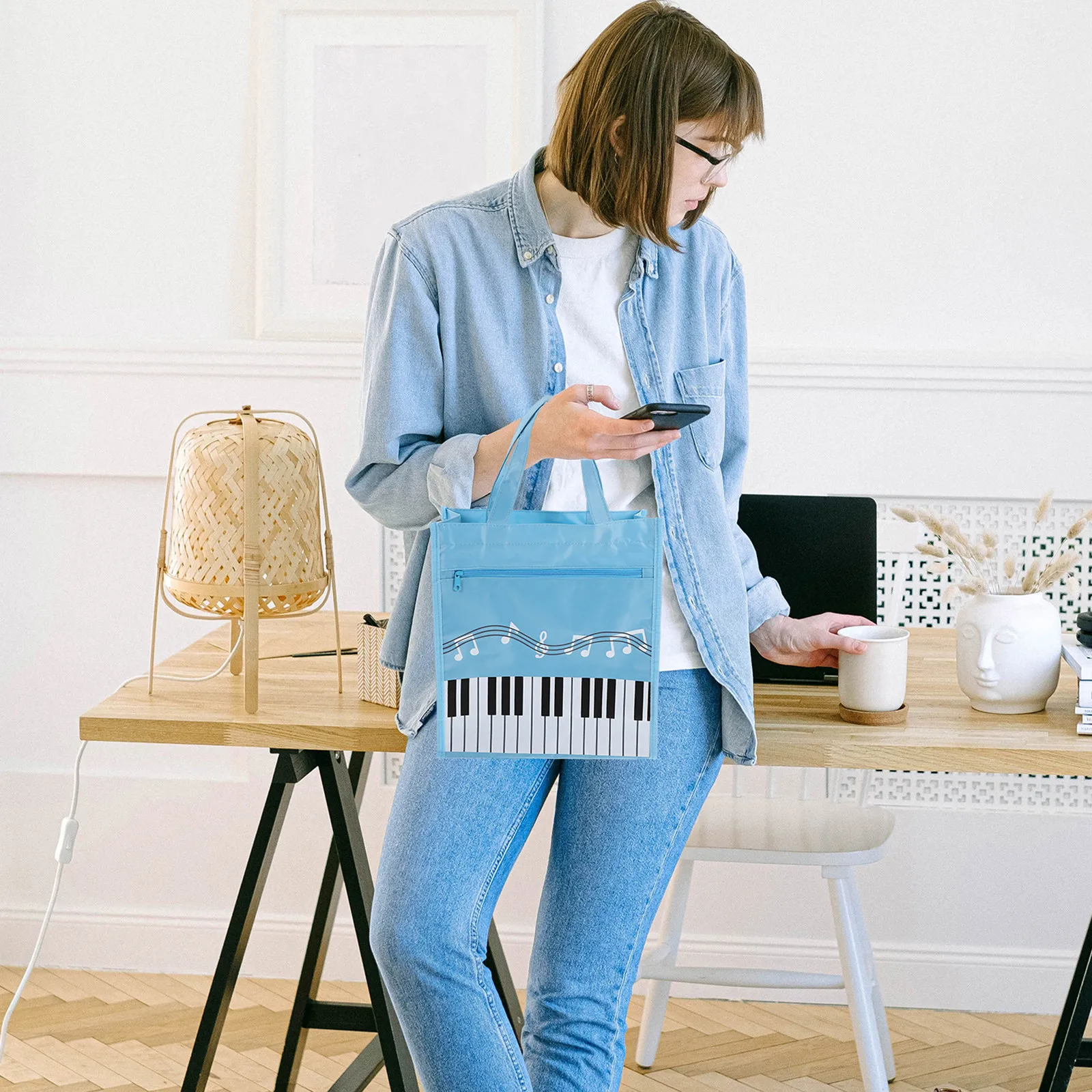 Music Bag Large Capacity Double Layer Storage for Music Books Portable Lightweight Handle Design for Women