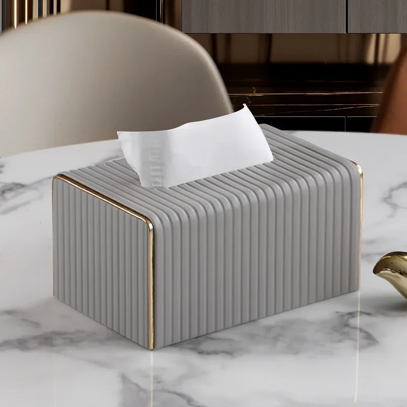 Exquisite Streak Tissue Box,European Style High Quality Faux Leather Napkin Holder,Paper Storage Container for Living Room Hotel