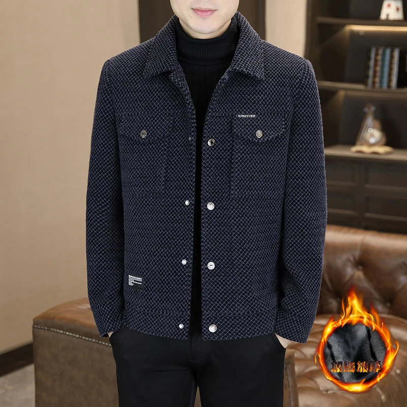 

Зимняя модная шерстяная куртка для мужчин 2024, облегающая короткая теплая шерстяная куртка, повседневная деловая уличная одежда, социальное пальто