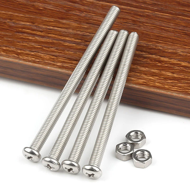 2-30Set 304 Stainless Steel Extended Extra Long Screw Cross Groove Round Head Bolt And Nut Combination Set M2 M2.5 M3 M4 M5 M6