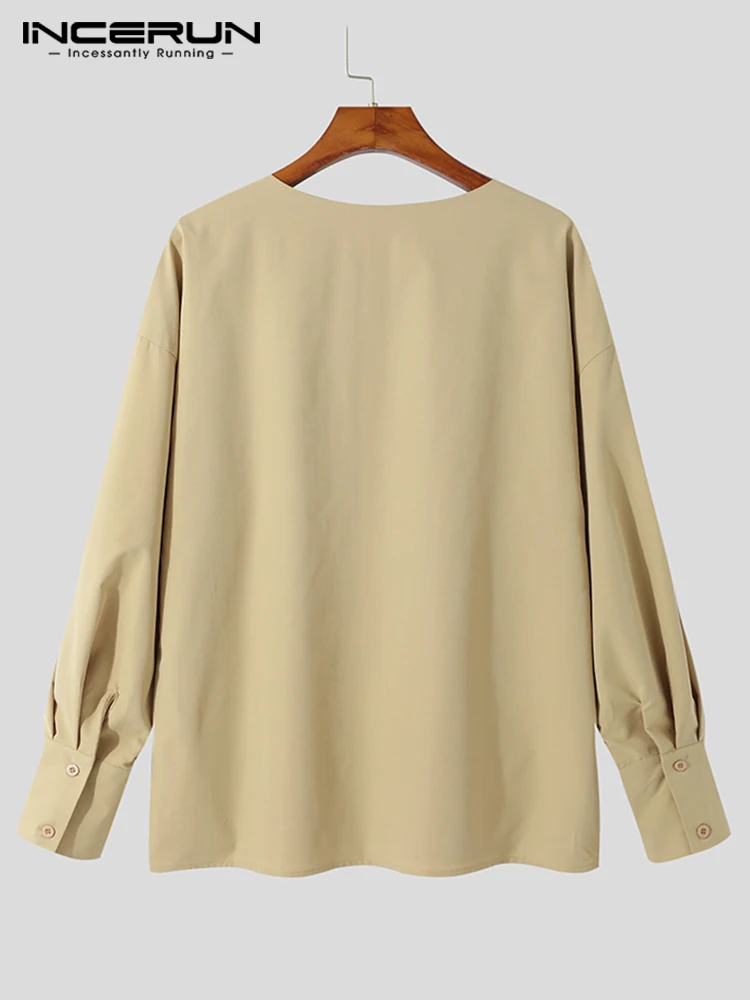 INCERUN – chemise à manches longues pour homme, vêtement de loisirs, Streetwear, respirant et décontracté, couleur unie, avec poches, à la mode,