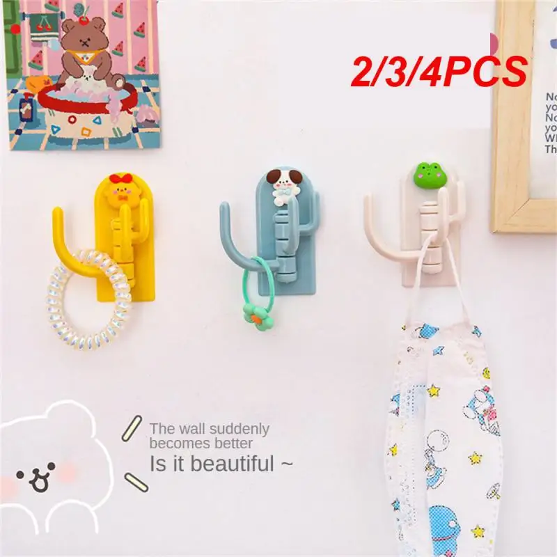 2/3/4PCS Storage Rack Wall Door Hanging No Mark Self-adhesive Creative Organizer And Storage Accessories Sticky Hook Cartoon