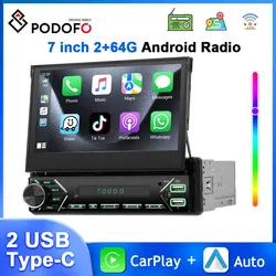 Podofo 7'' Multimedia Player 2+64 1Din Android Car Radio Carplay Android Auto GPS Navigation WIFI FM/RDS Mirror Link Car Stereo
