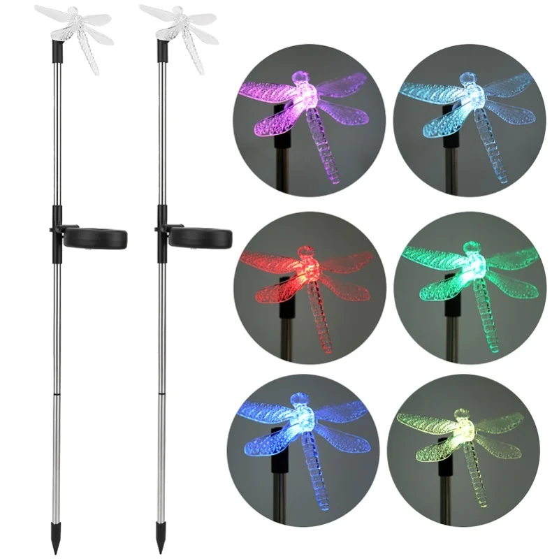 2Pcs/Set Unique Dragonfly Solar LED Lawn Light Color Changing Garden Stake Light Decoration