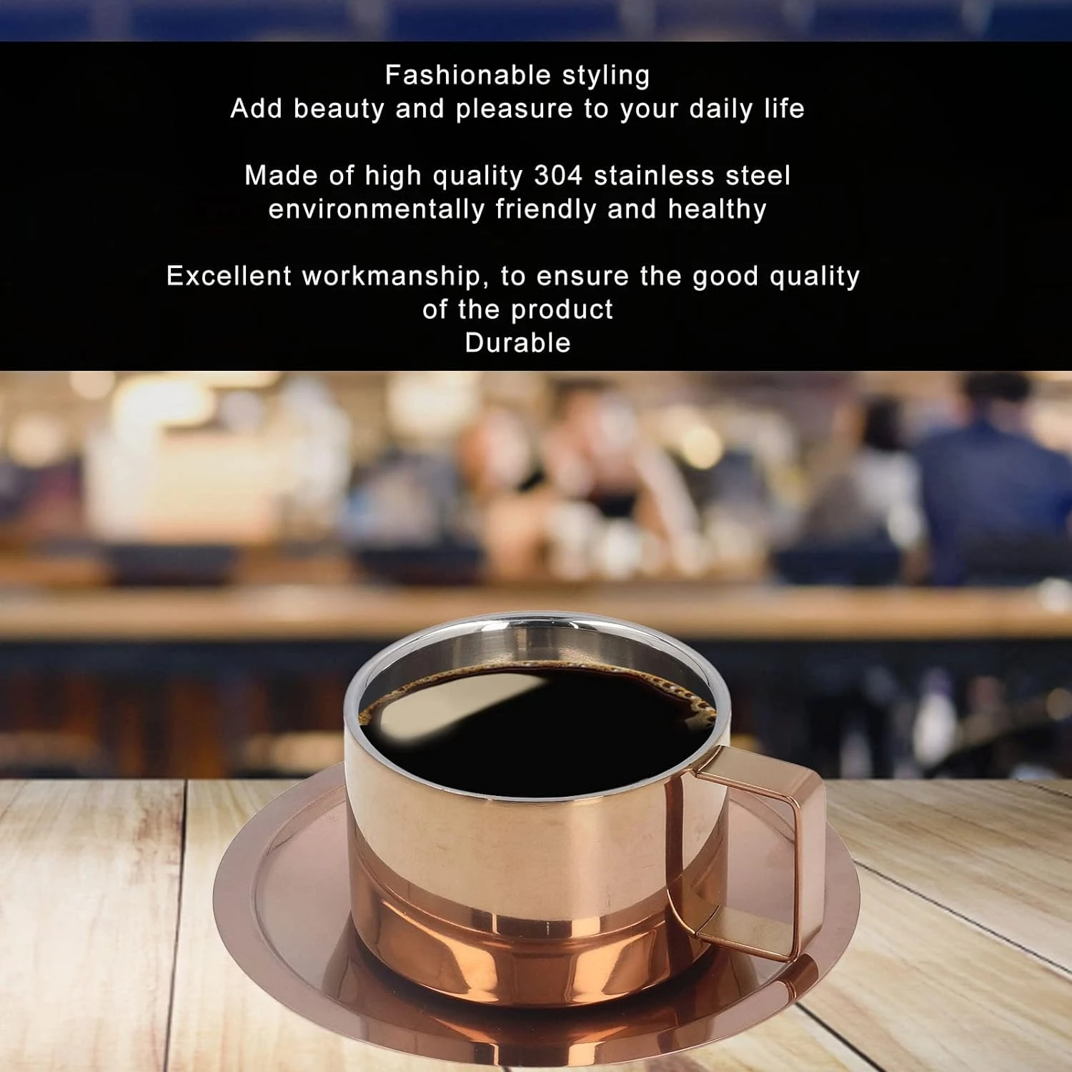 Stunning Rose Gold Mini Stainless Steel Espresso Cup and Saucer Set for Latte and Cappuccino Enthusiasts - Perfect 6.8 Ounce Cap