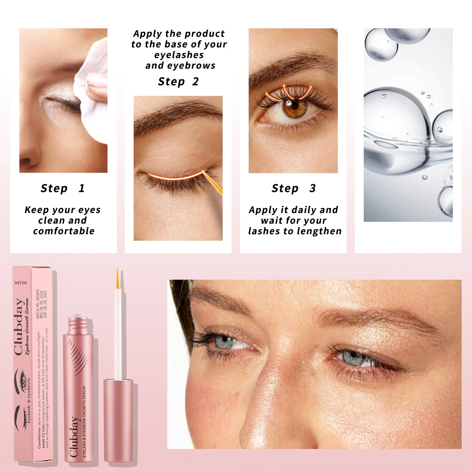 MISS ROSE Fast Eyelash Brow Growth Serum Naturalne rzęsy Eyebrow Make Up Enhancement Lift Wydłużenie Grubsze oczy Serum do włosów