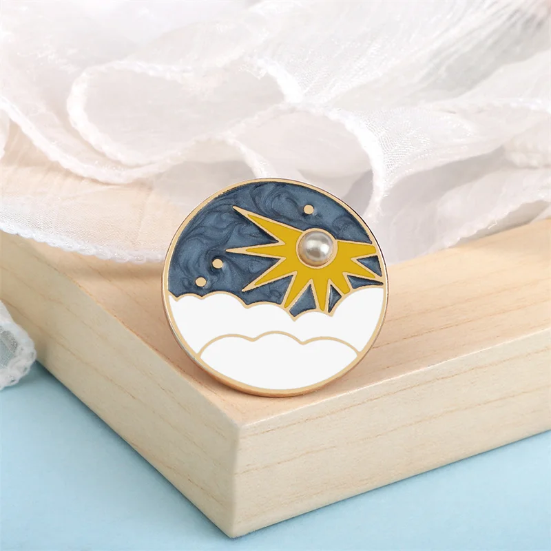 Sun and Moon Enamel Pin Natural Landscape Day Night Brooch for Friends Bag Clothes Lapel Pins Badge Fashion Women Jewelry Gift